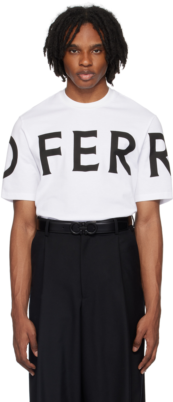 Shop Ferragamo White Printed T-shirt In 1632/090 Bianco/nero