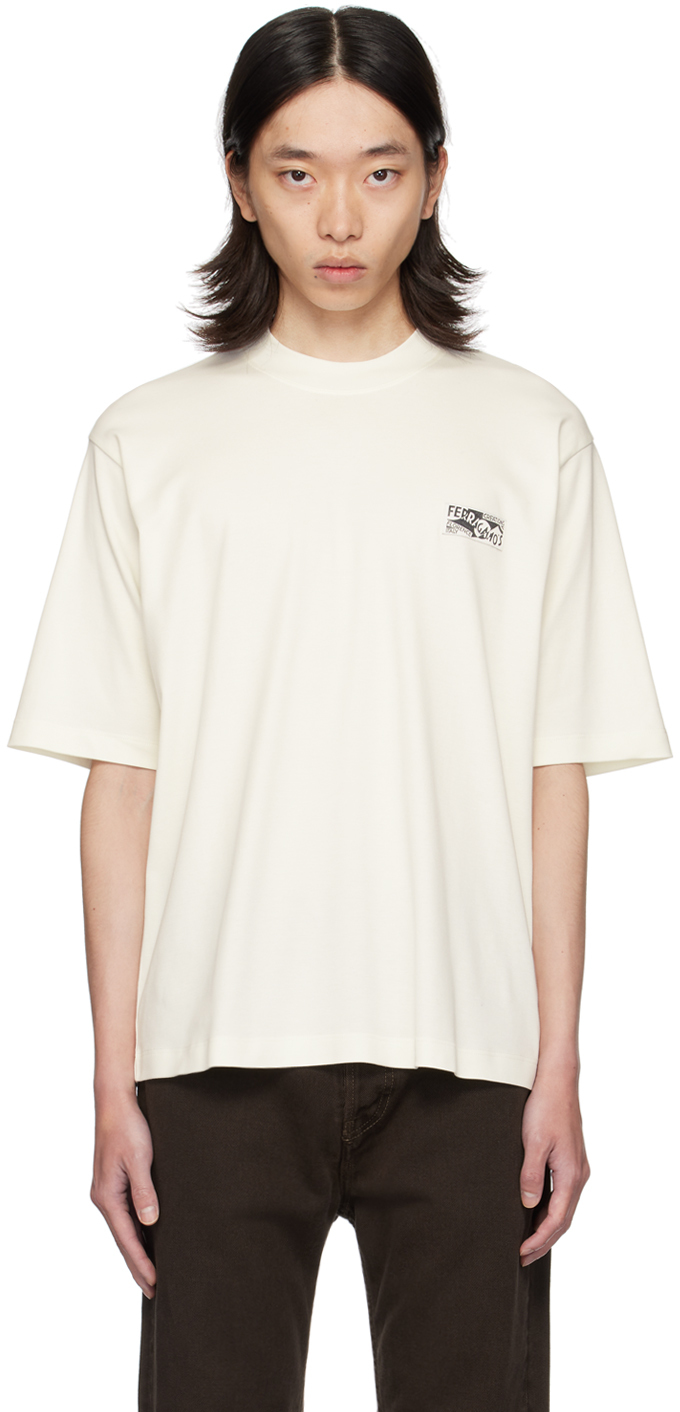 Shop Ferragamo White Cotton & Silk T-shirt In 4878/179 Mascarpone