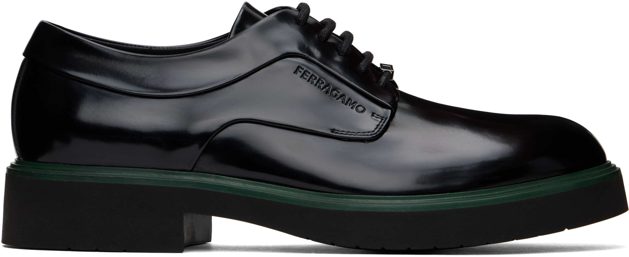 Ferragamo Black Ornament Derbys In Nero/g.forest