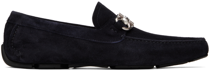 Navy Gancini Ornament Driver Loafers