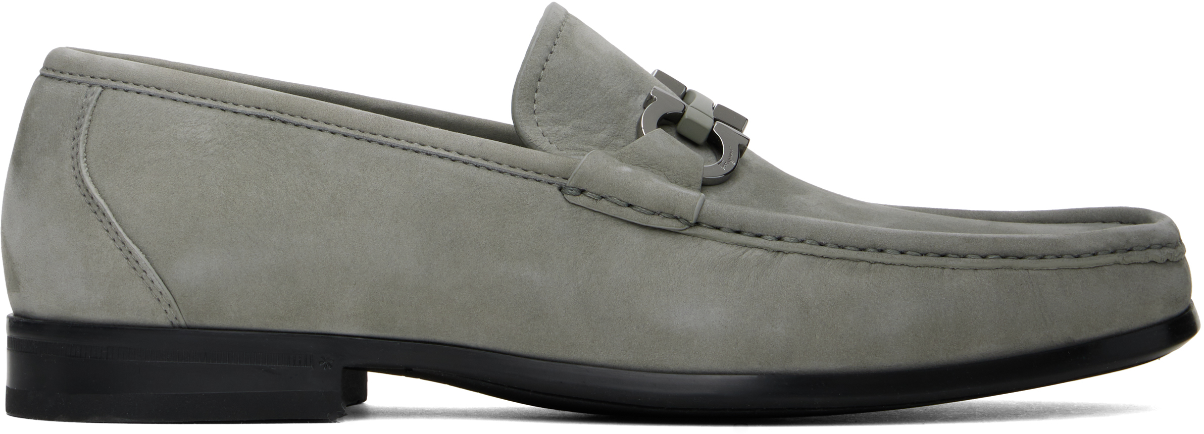 Ferragamo Gray Gancini Ornament Loafers In Ash Grey