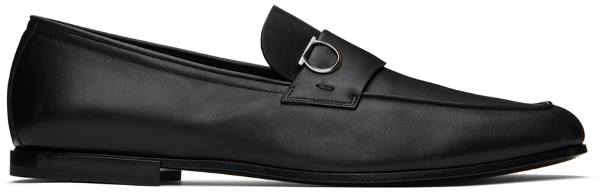 Shop Ferragamo Black Gancini Ornament Loafers In Nero