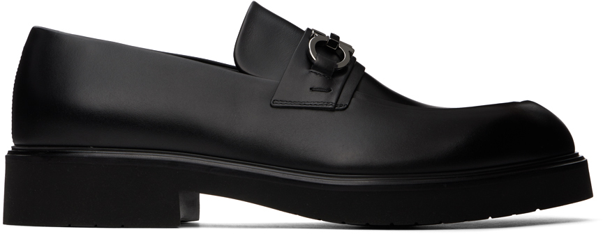 Shop Ferragamo Black Gancini Ornament Loafers In Nero