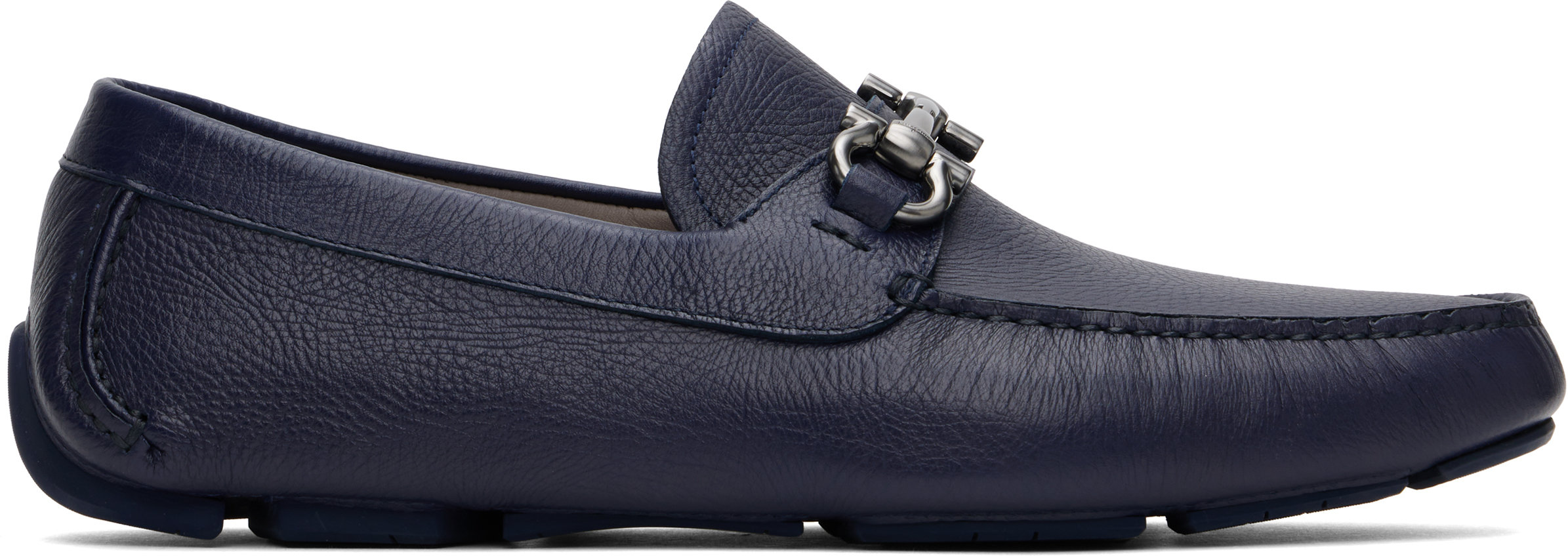 Ferragamo Navy Gancini Ornament Driver Loafers In Blumarine Light Grey