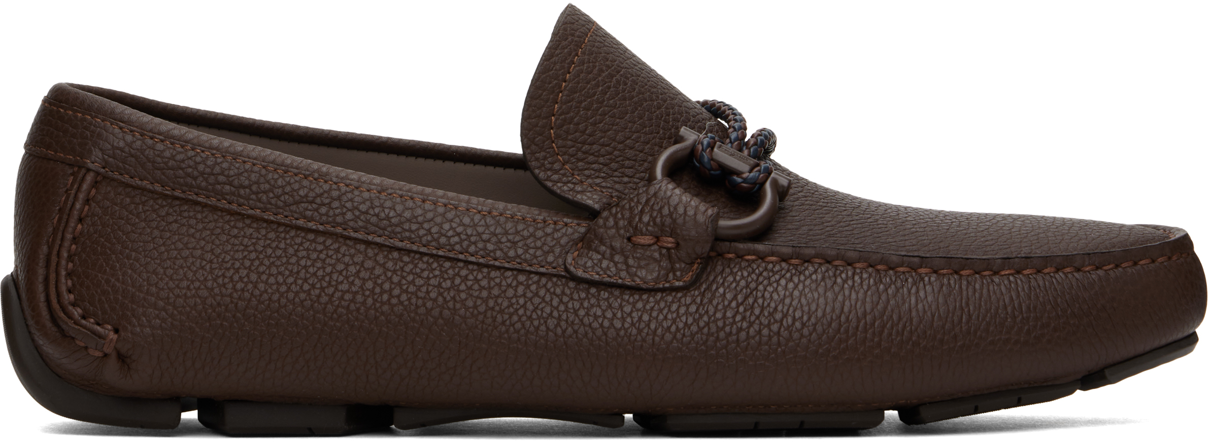 Ferragamo Brown Driver Loafers In Cioccolato Light Gry