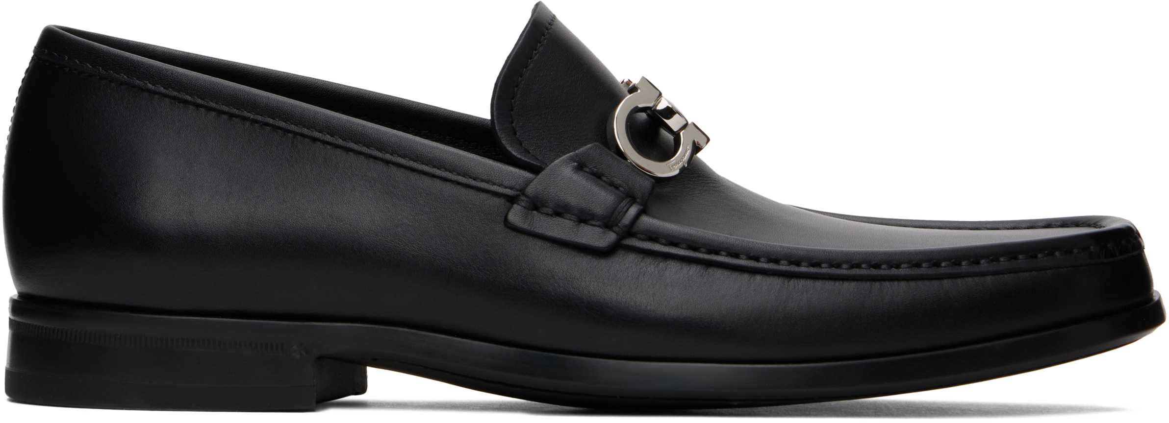 Ferragamo Black Reversible Gancini Ornament Loafers In Nero