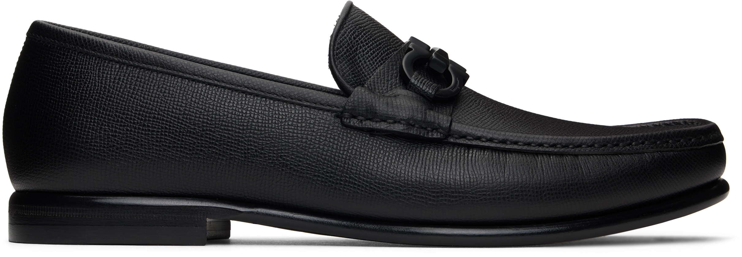 Ferragamo Black Gancini Ornament Loafers In Nero