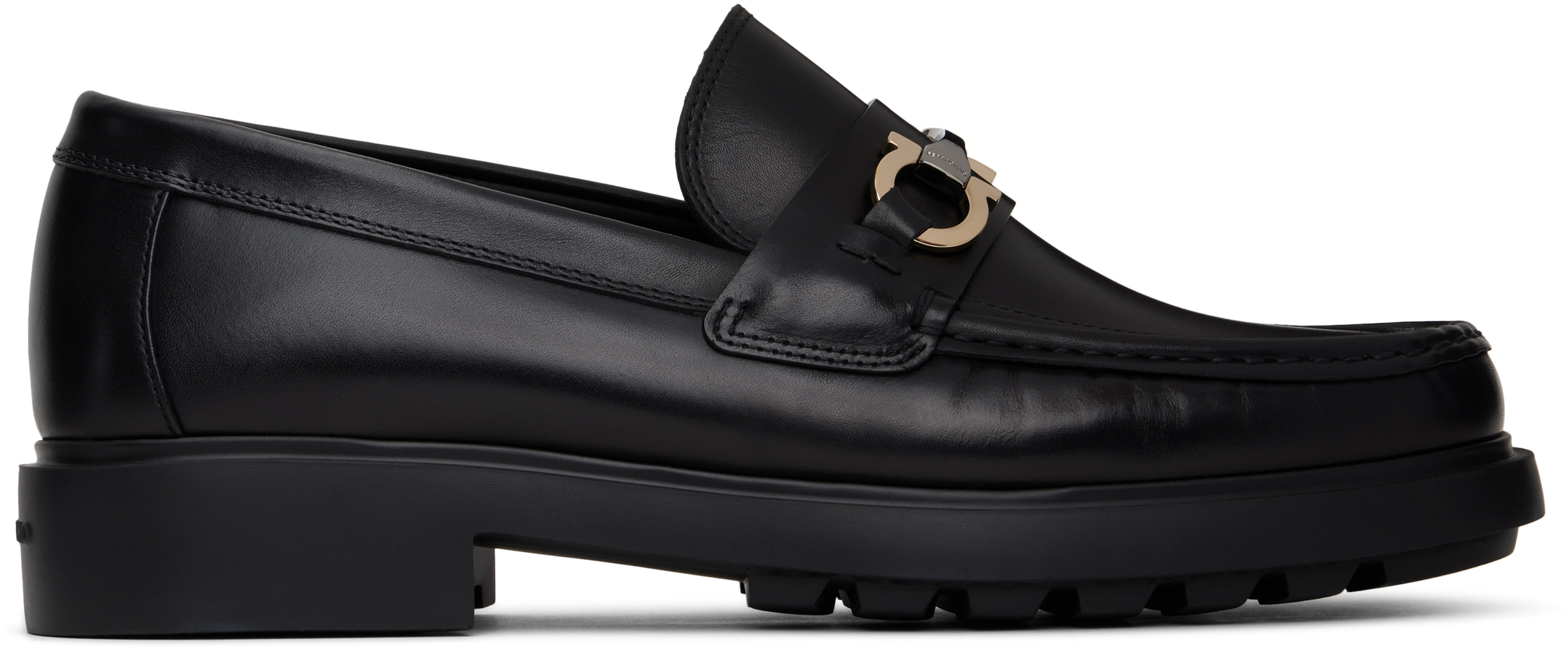 Shop Ferragamo Black Gancini Ornament Loafers In Nero