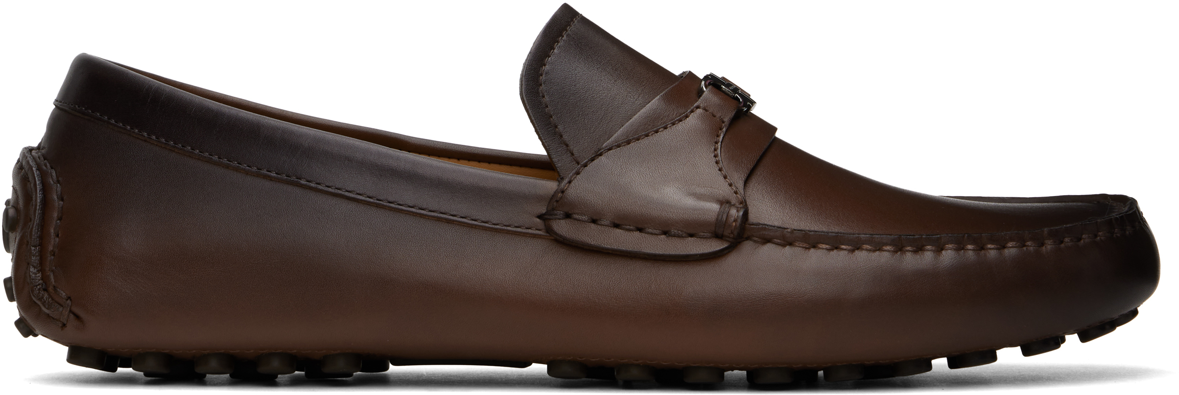 Ferragamo Brown Gancini Ornament Driver Loafers In Coco Brwn New Bisco