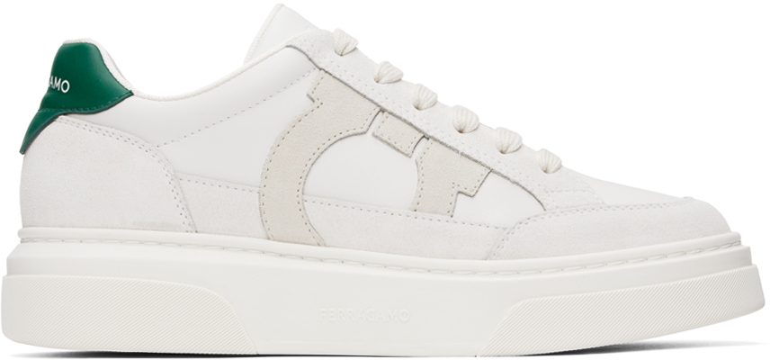 White Low Cut Gancini Outline Sneakers