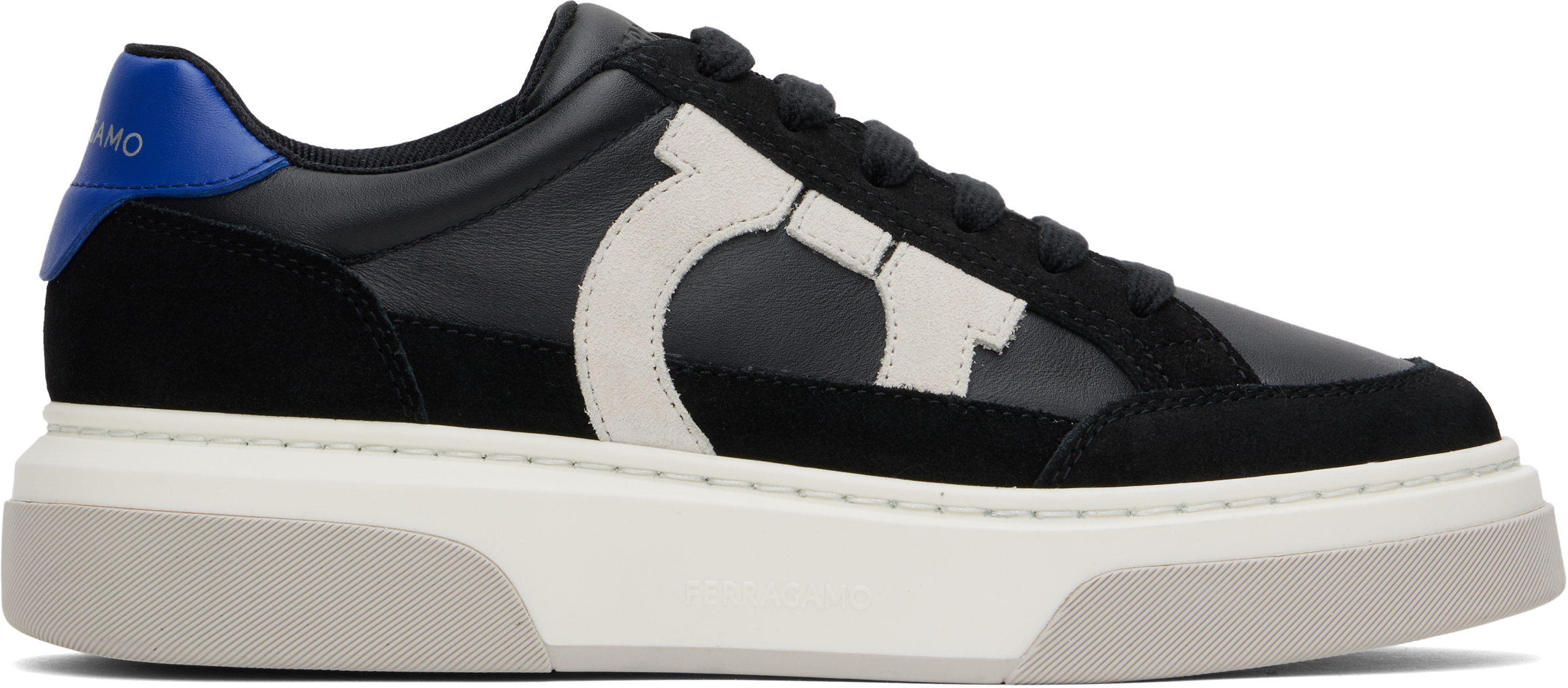 Shop Ferragamo Black Low Cut Gancini Outline Sneakers In Nero Mascarpone