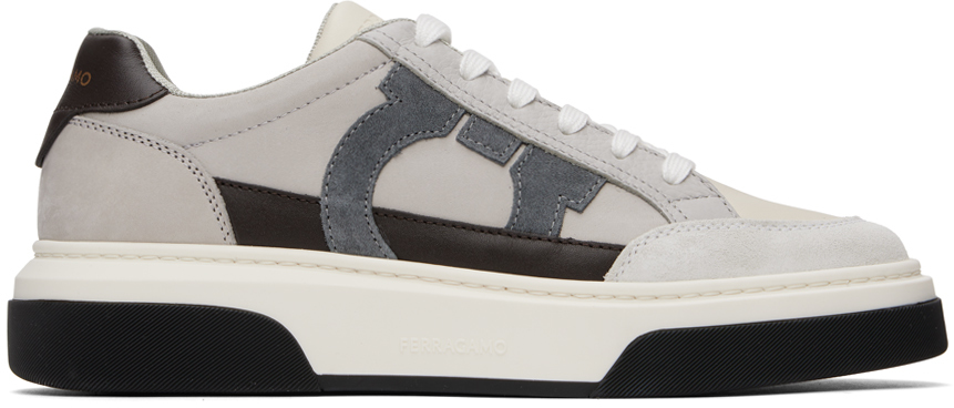 Gray & Off-White Low Cut Gancini Outline Sneakers