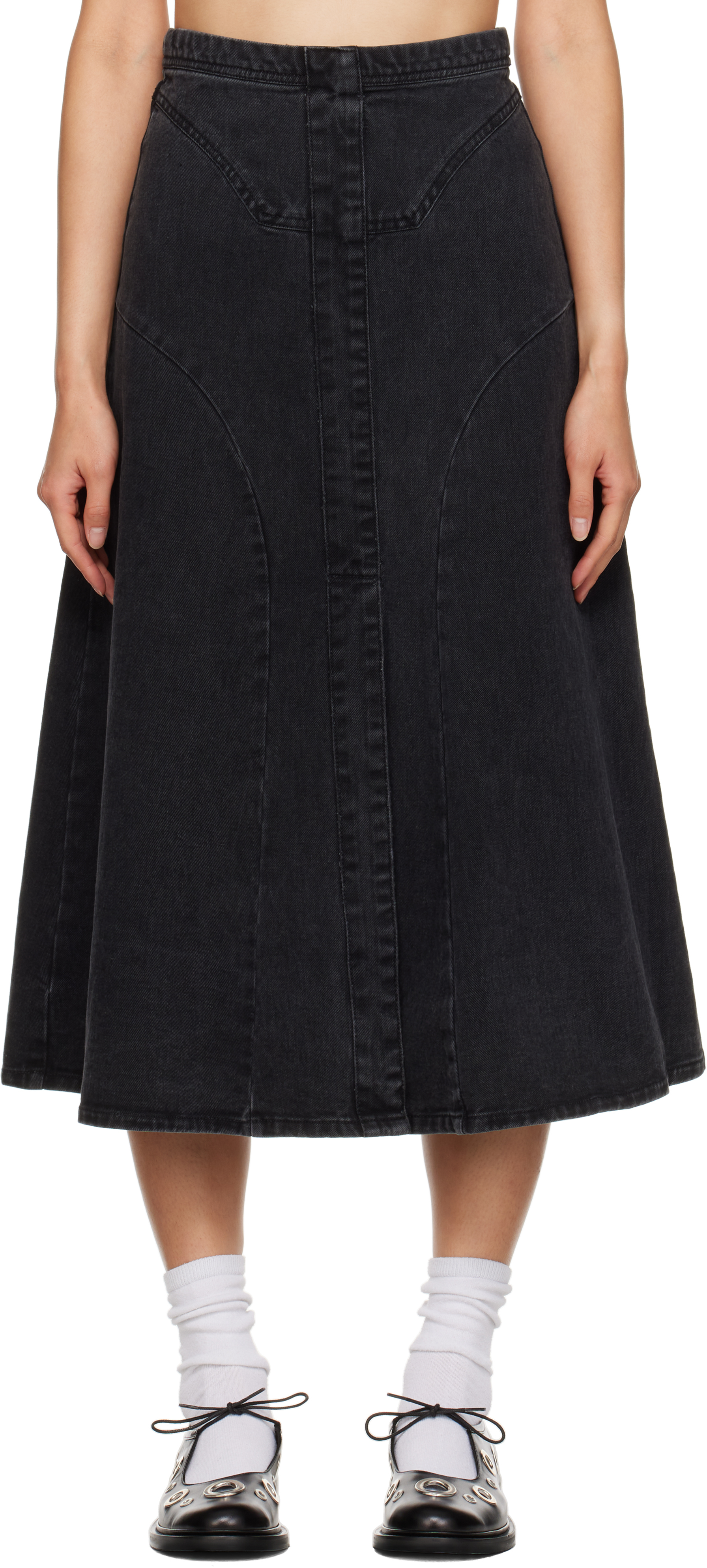 Black Cornelia Denim Midi Skirt by SEA NY on Sale