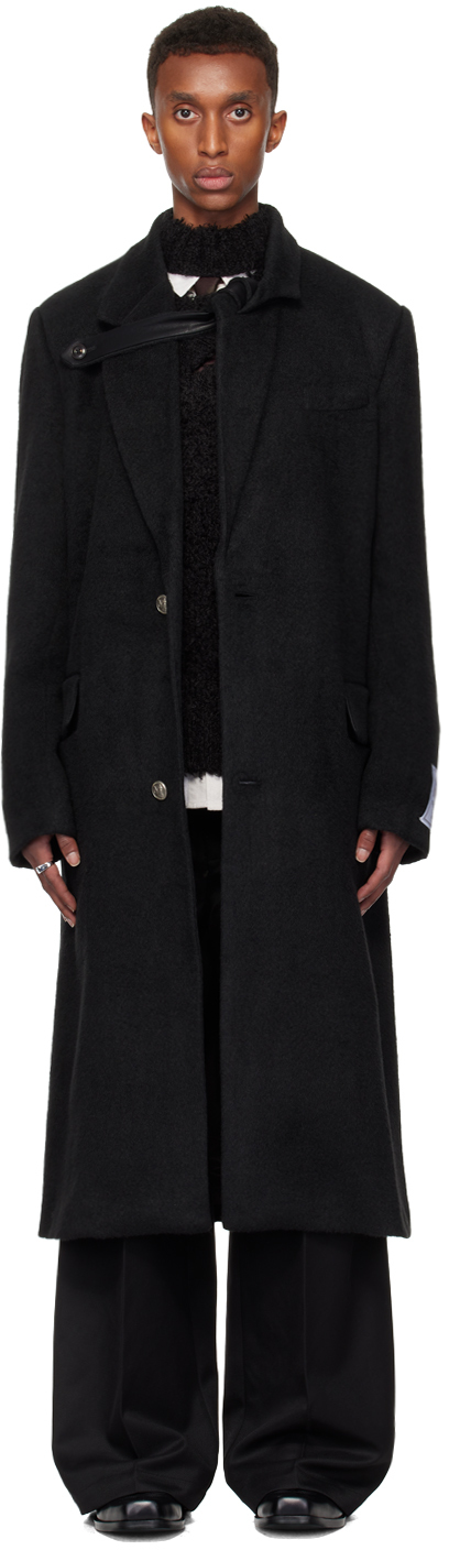 Shop Nullus Studios Black Camellia Lapel Brooch Coat