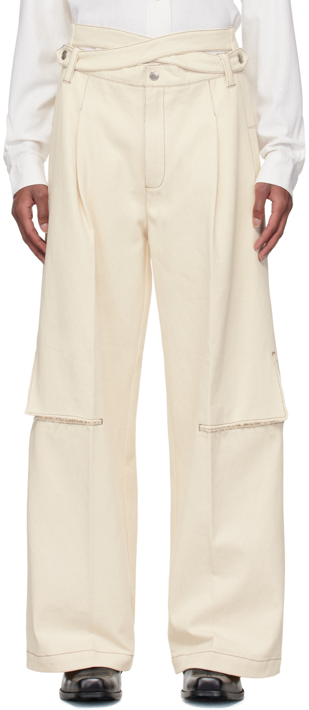 White Intertwined Belt Tailored Carved Denim Trousers