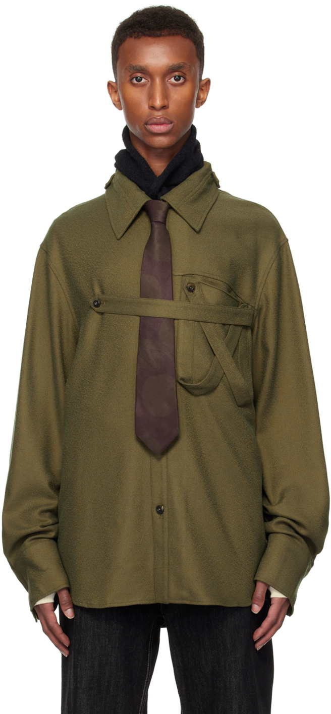 Shop Nullus Studios Khaki X Pocket Strap Shirt In Moss