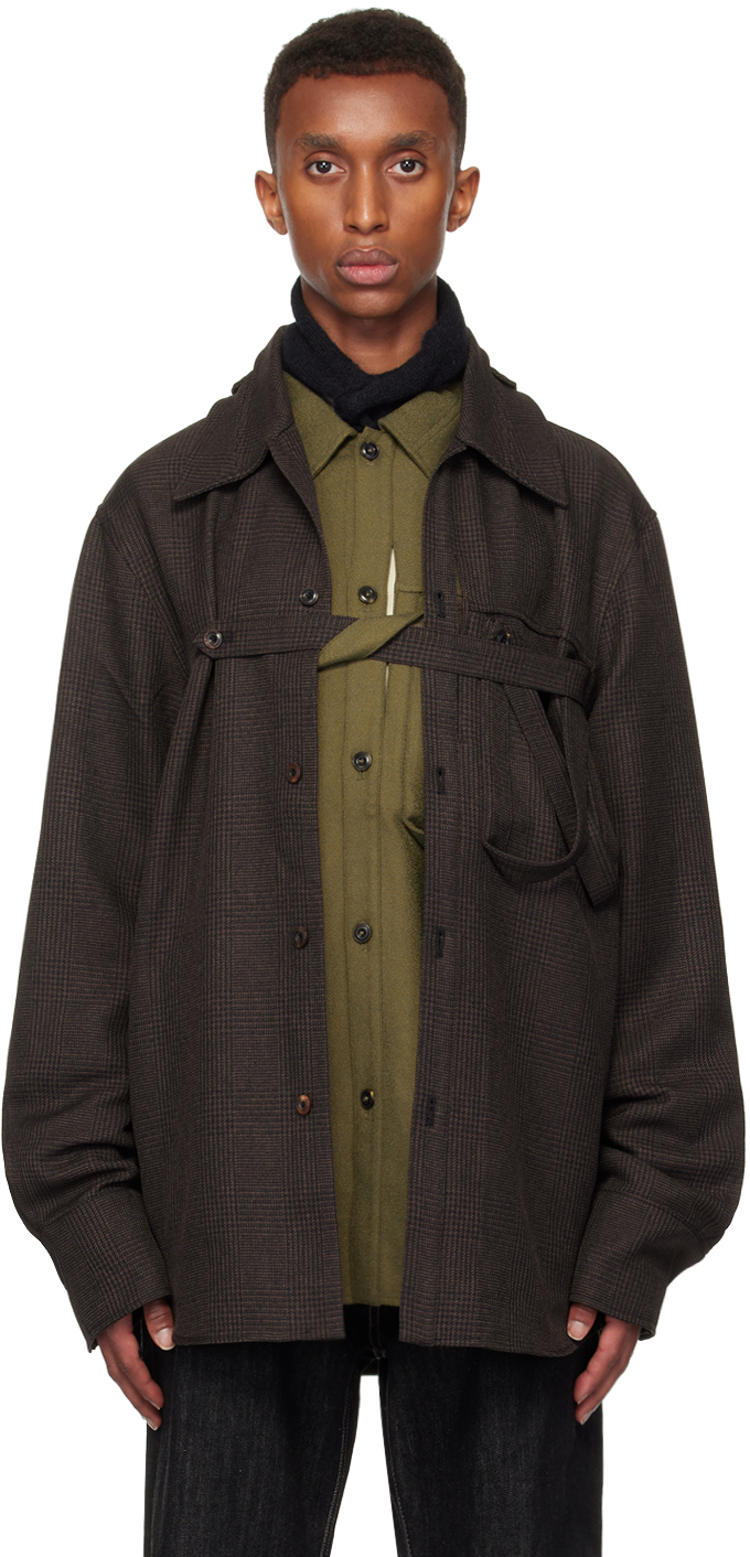 Shop Nullus Studios Brown X Pocket Strap Shirt