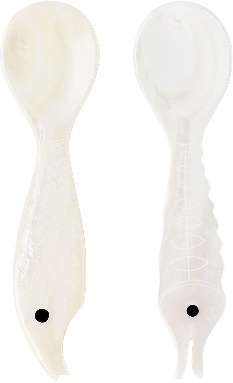 Gohar Off-white Mother Of Pearl Sea Creatures Spoon Set In Mp