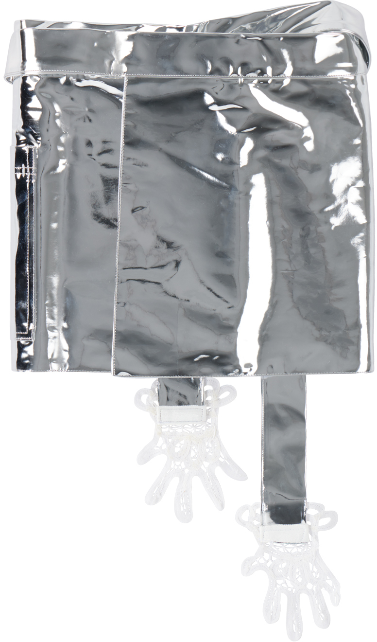 Gohar World Silver Mini Lace Hands Apron In Silver