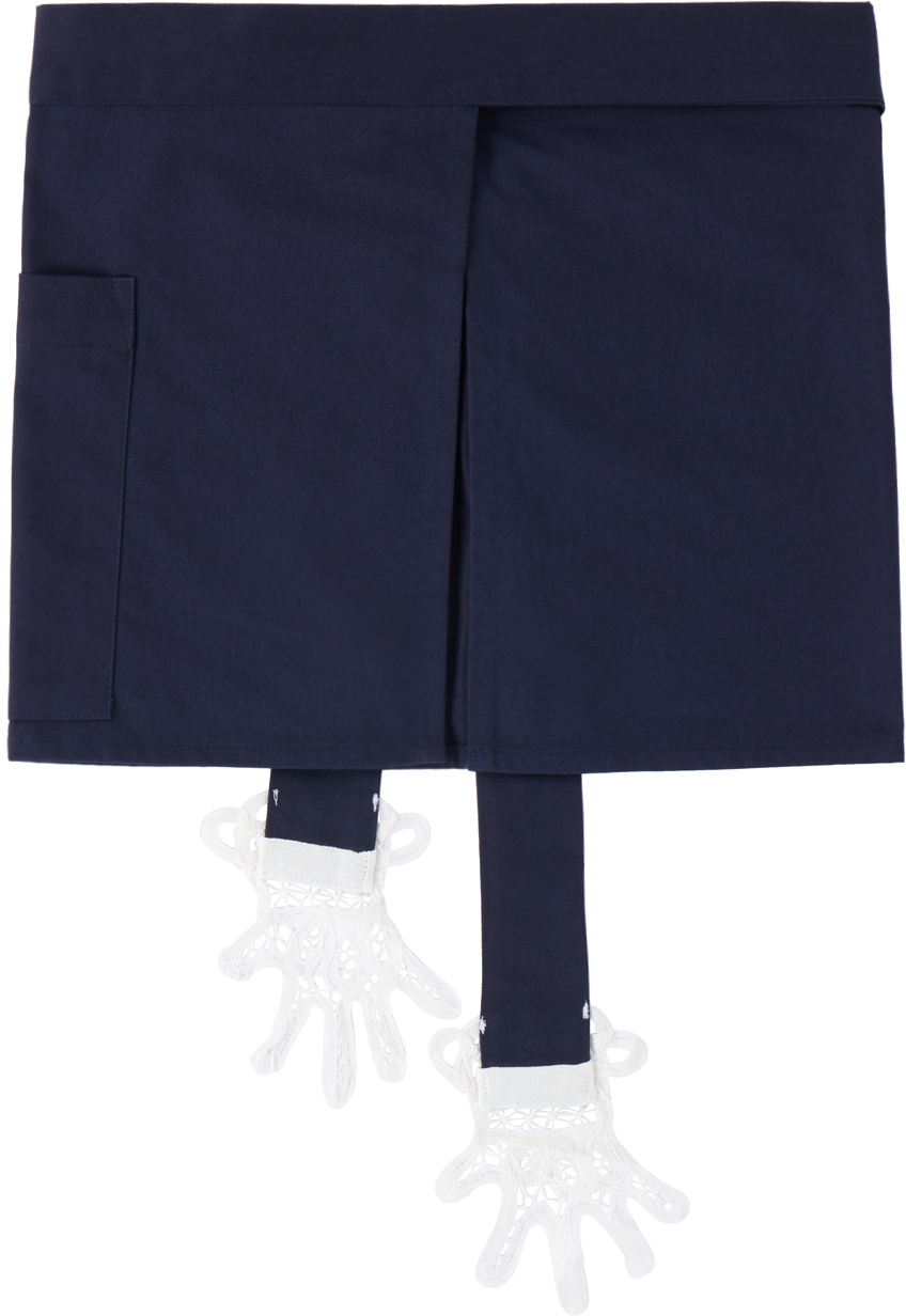 Gohar World Navy Mini Lace Hands Apron In Navy