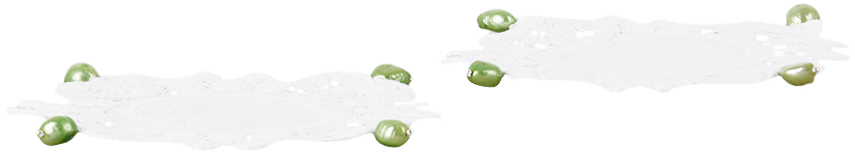 Gohar World White & Green Lace & Pearl Coaster Set In White Pea Green
