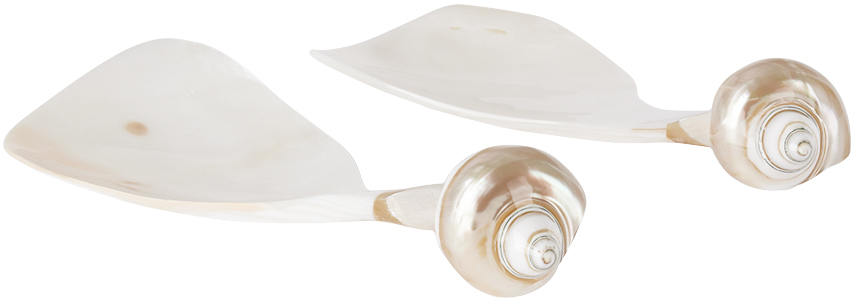 Gohar Off-white Mother Of Pearl Salad Servers In Mother Of Pearl