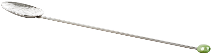 Gohar World Silver & Green Pearl Iced Tea Spoon In Silver/ Pea Green