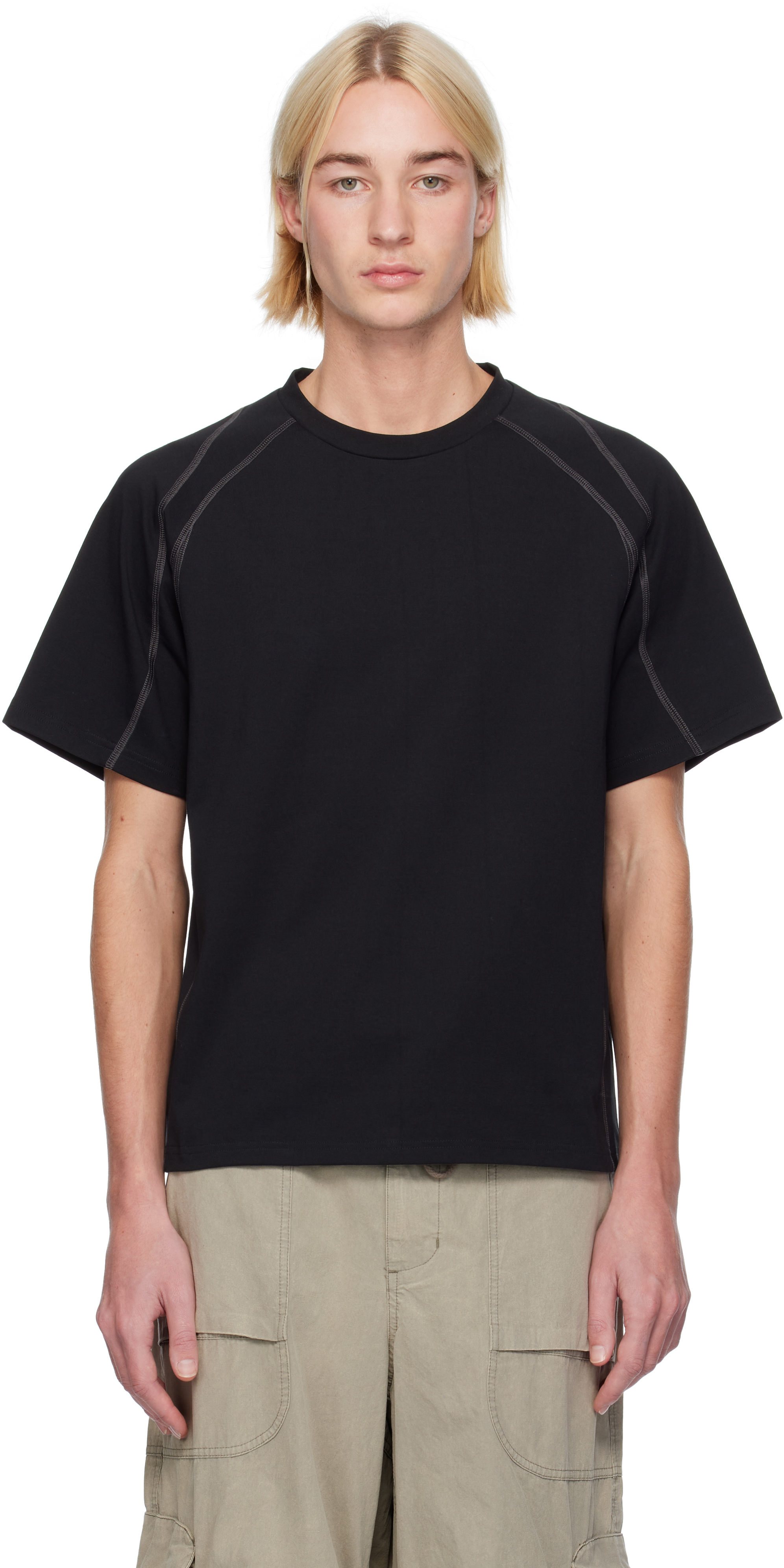 Shop J Eongl I Ssense Exclusive Black Contrast Stitch T-shirt