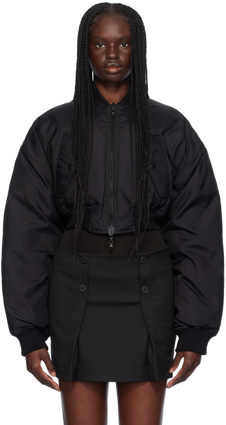 WARDROBE. NYC Black Crop Reversible Down Bomber Jacket