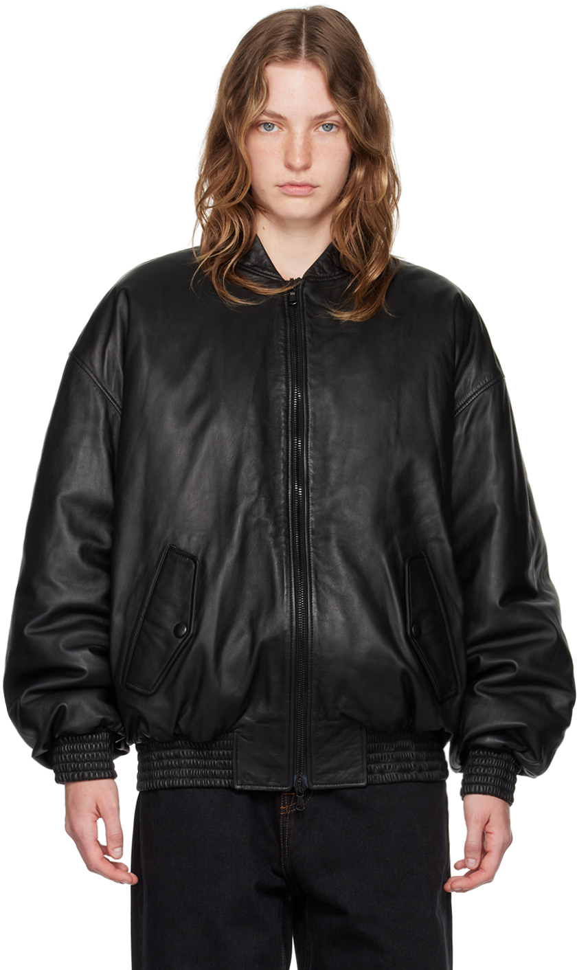 Shop Wardrobe.nyc Black Insulated Leather Bomber Jacket