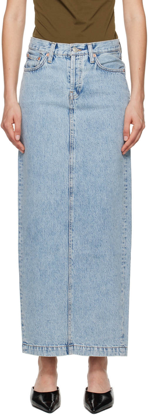 Blue Column Denim Maxi Skirt