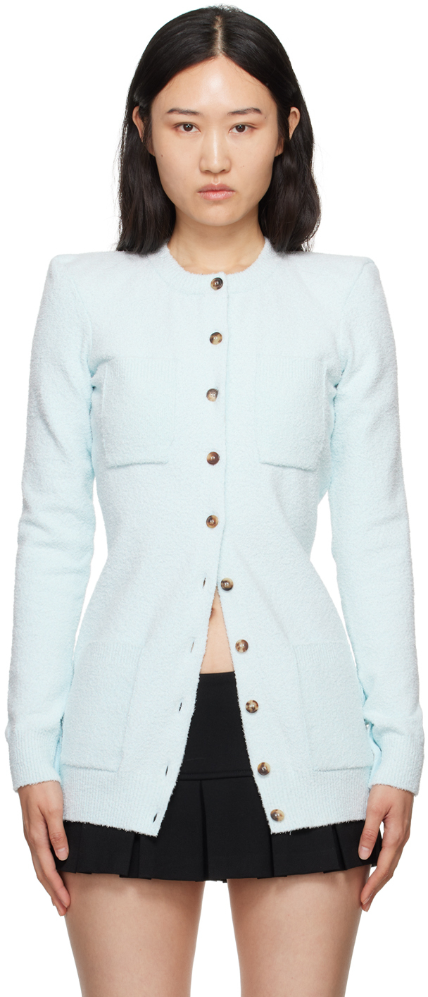 Shop Wardrobe.nyc Blue Padded Shoulder Cardigan In Ice Blue