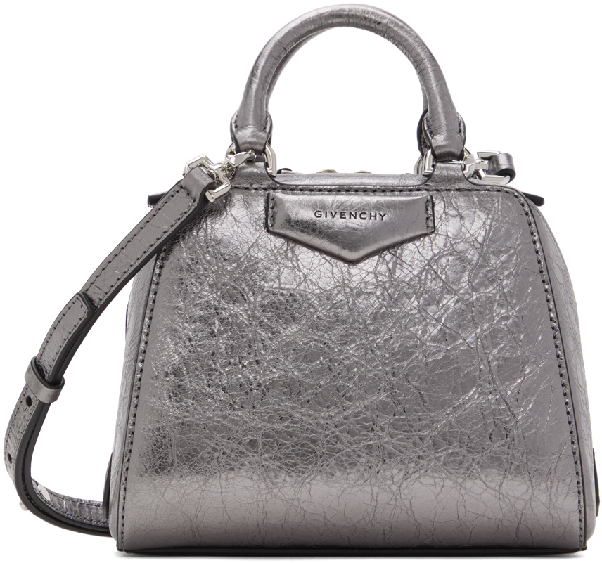 Shop Givenchy ガンメタル ナノ Antigona Cube バッグ In 070-silvery Grey