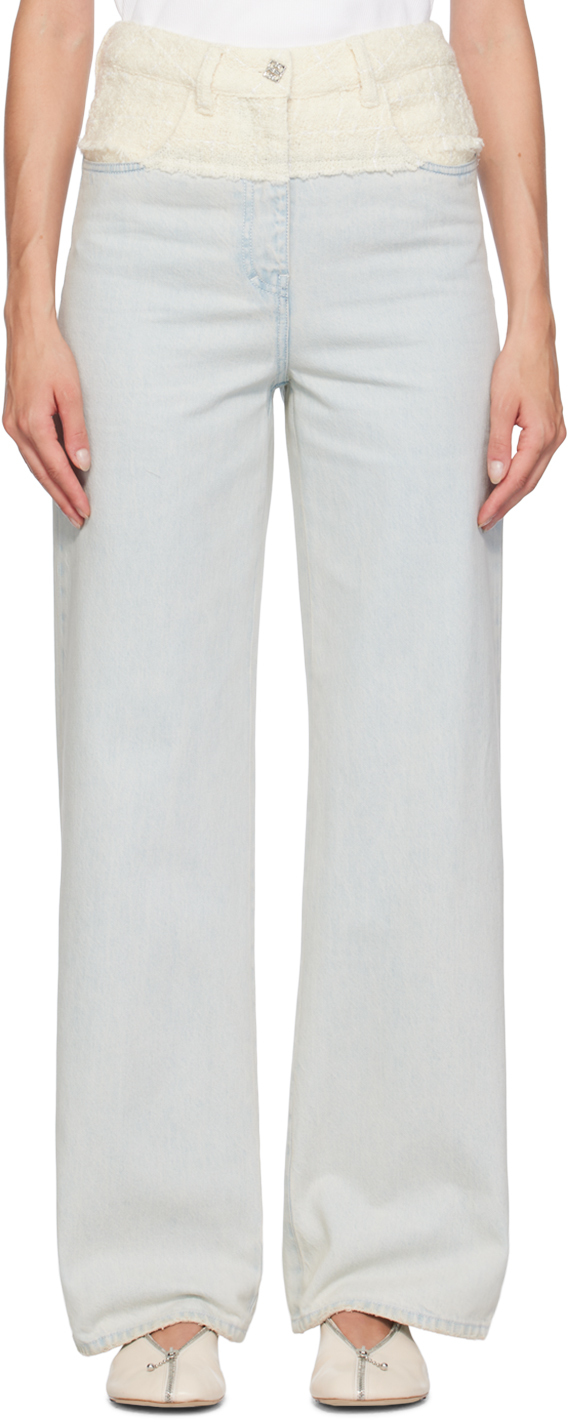 Shop Givenchy Off-white & Blue Oversized Jeans In 128-white/light Blue