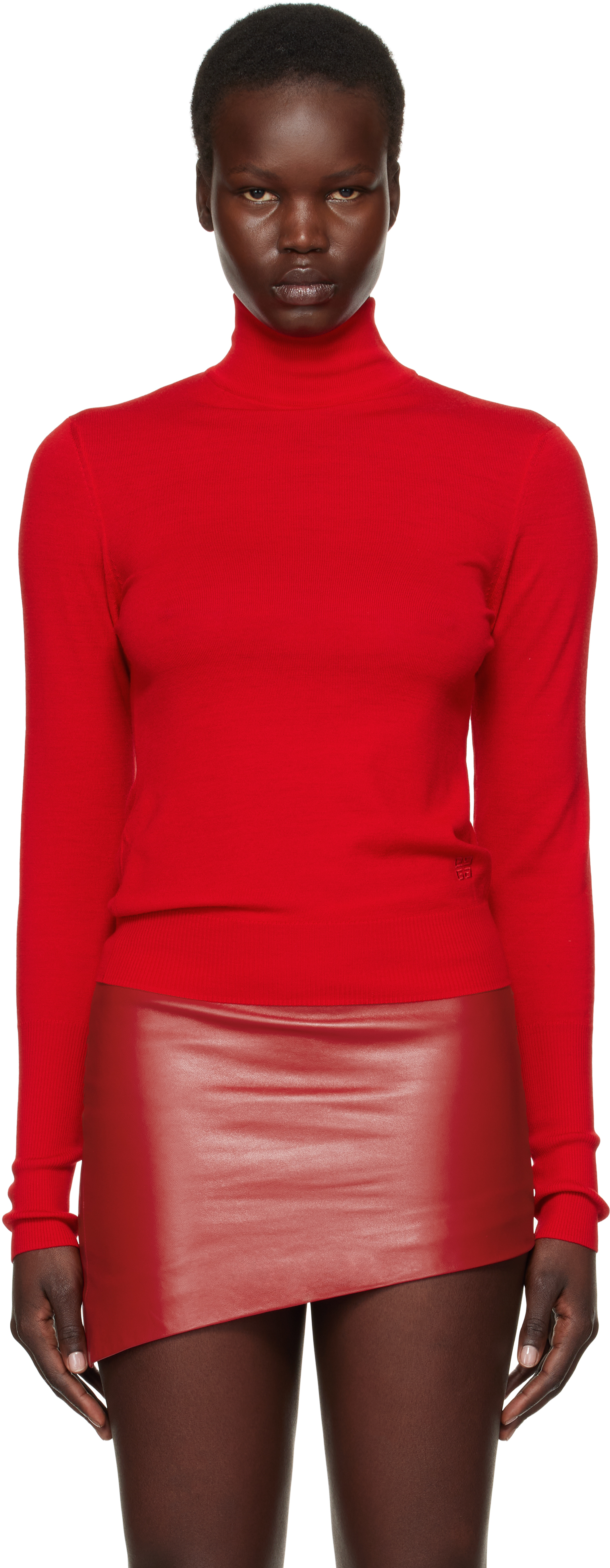 Givenchy Red Wool Draped Open Back Turtleneck In 640-vermillon
