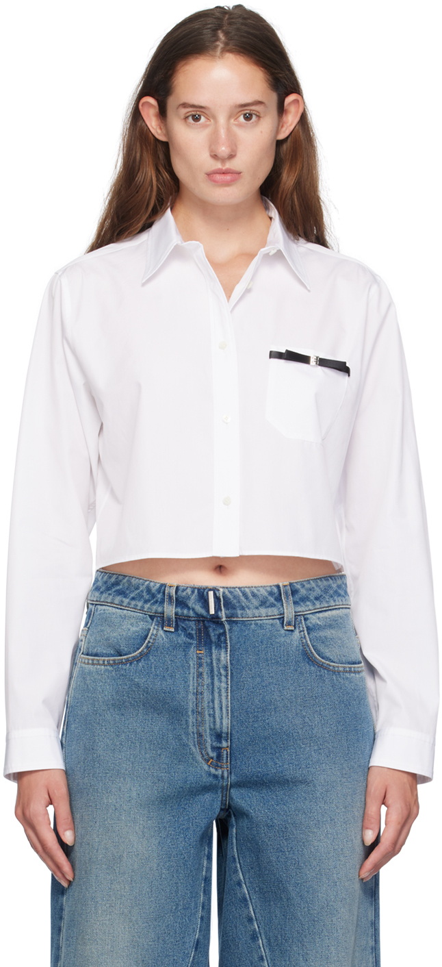 White Bow Cropped Shirt