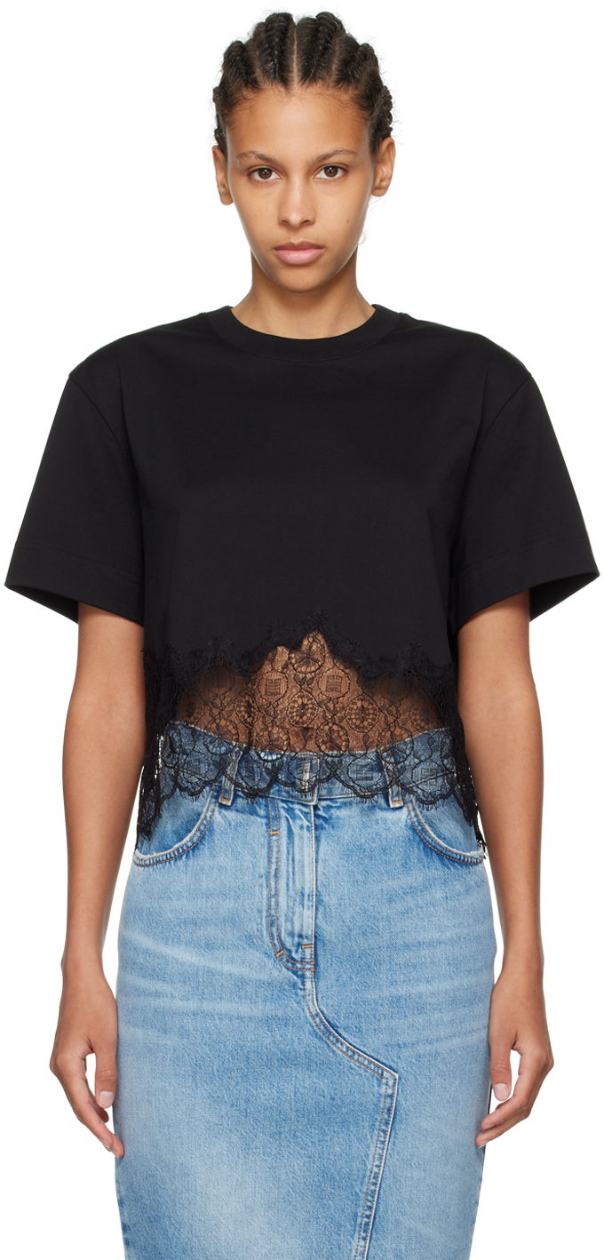 Shop Givenchy Black Cropped T-shirt In 001-black