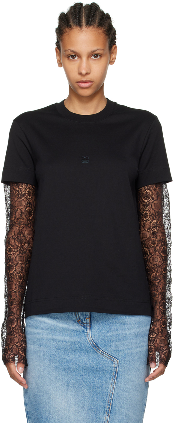 Shop Givenchy Black Overlapped Long Sleeve T-shirt In 001-black