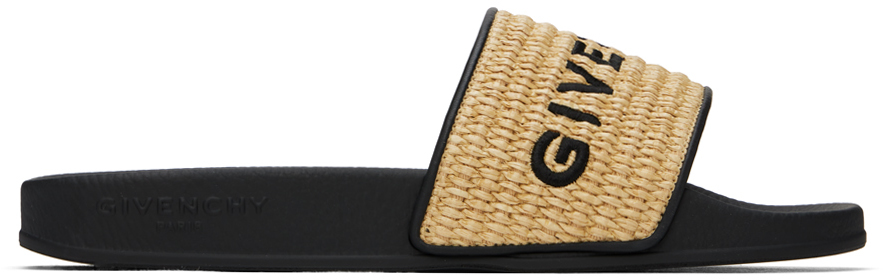 Beige & Black Raffia Pool Slides