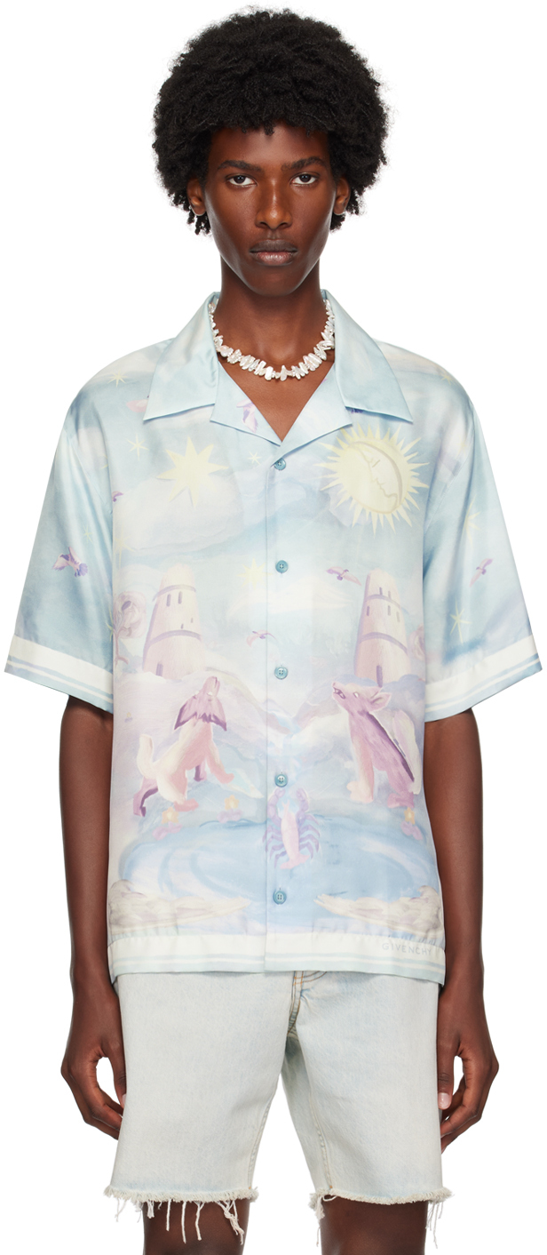 Shop Givenchy Blue Graphic Bowling Shirt In 960-multicolored