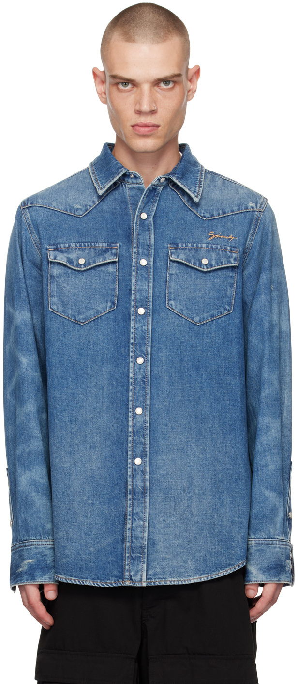 Shop Givenchy Blue Slim-fit Denim Shirt In 426-ocean Blue