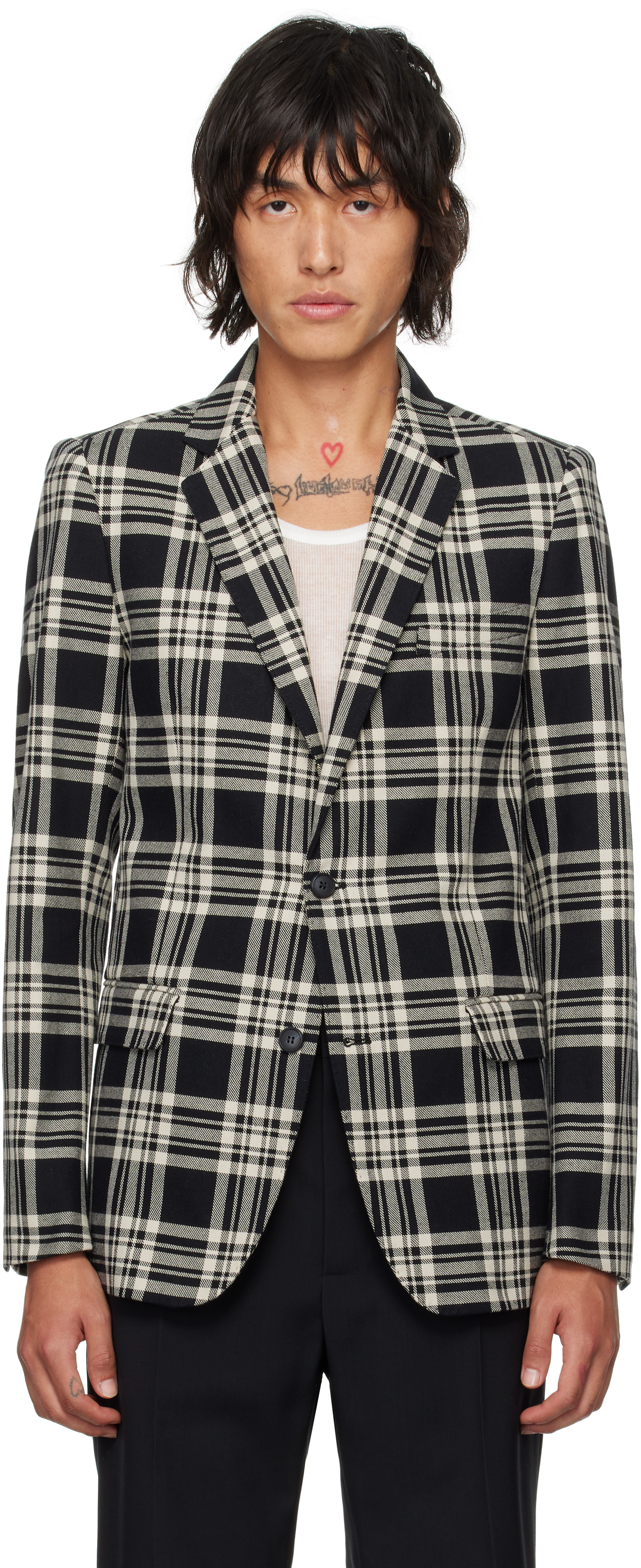 Shop Walter Van Beirendonck Black & Beige Sharp Blazer In Cc11 Black