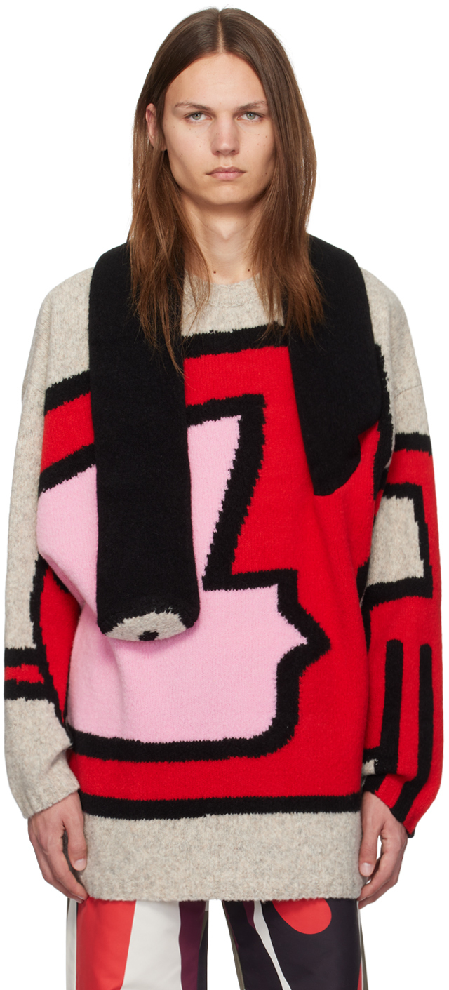 Shop Walter Van Beirendonck Gray Moon Eye Sweater In Comb. I Grey Melange