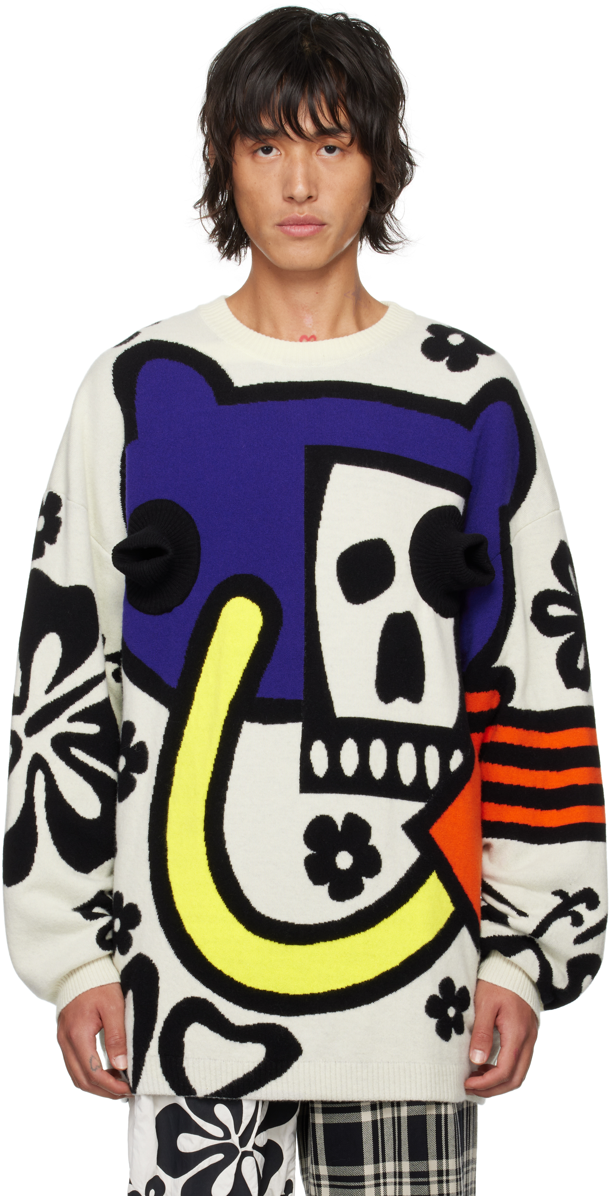 Shop Walter Van Beirendonck White Android Knit Sweater In Comb. I White