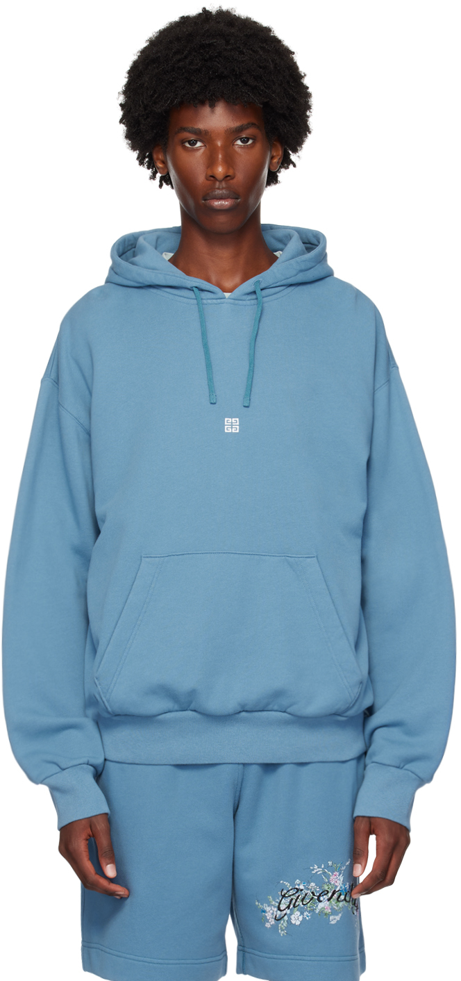 Shop Givenchy Blue 4g Hoodie In 490-blue/white