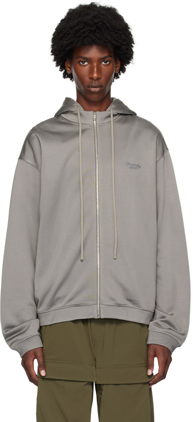 Shop Givenchy Gray Zip Hoodie In 026-graphite