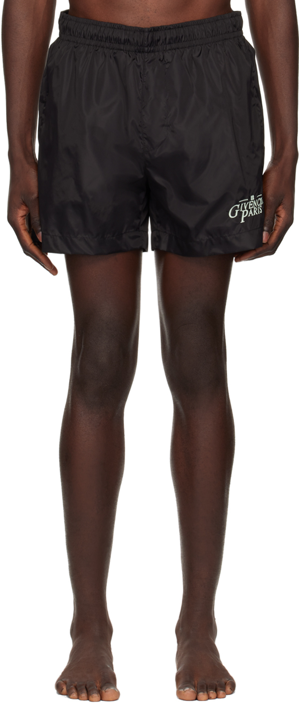 Shop Givenchy Black Embroidered-logo Swim Shorts In 001-black