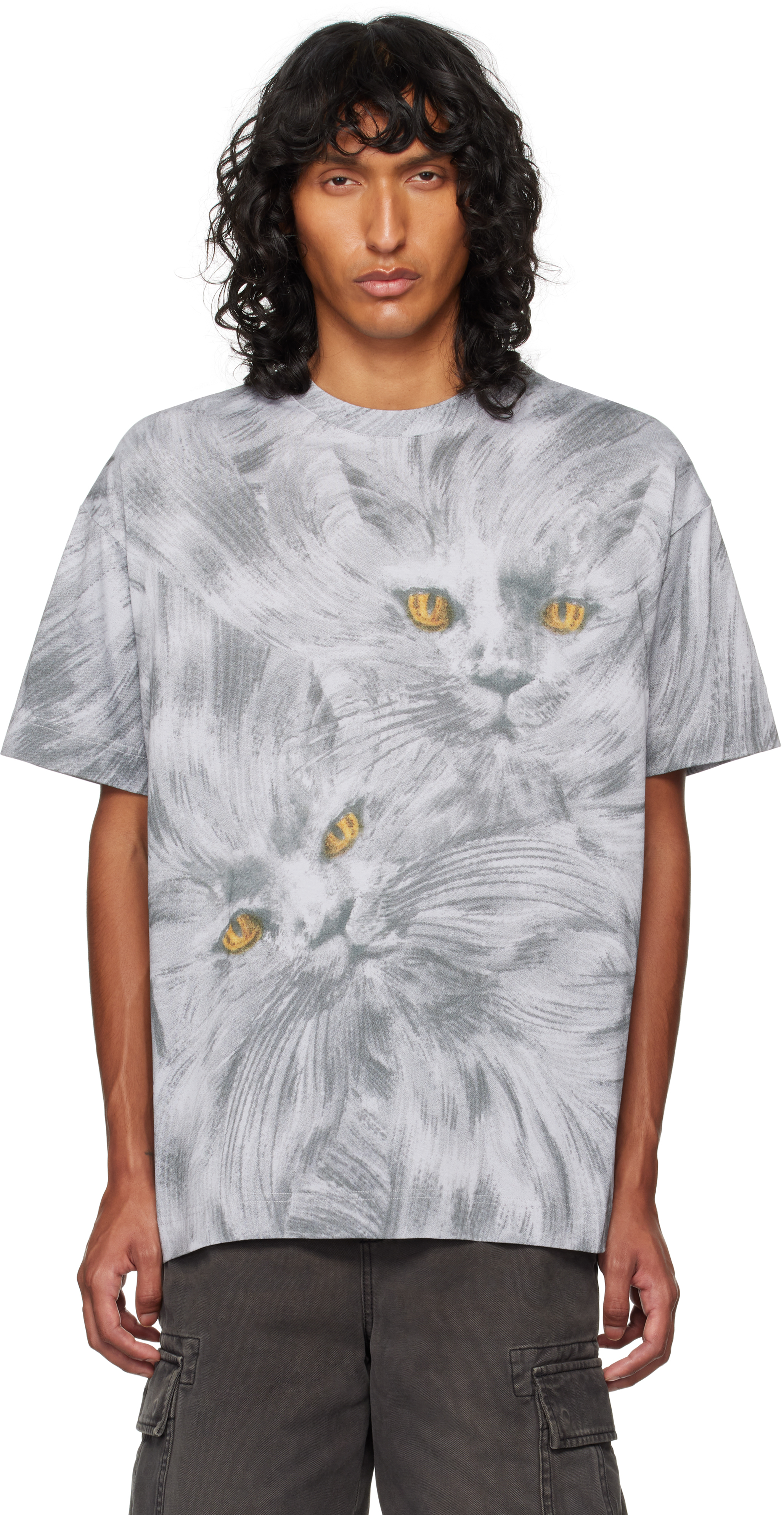 Shop Givenchy Gray Printed Cat T-shirt In 960-multicolored