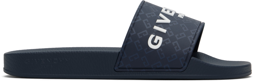 Shop Givenchy Navy Slide Flat Pool Slides In 401-dark Blue