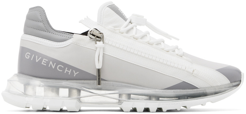 Givenchy: Gray & White Spectre Zip Faux-Leather Sneakers